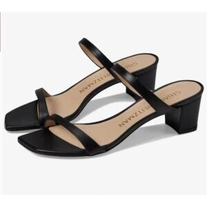 Stuart Weitzman Aleena 50 Block Heel Sandals Black Leather Size 8.5 NWOB Sleek